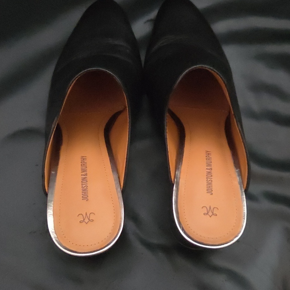 Johnston & Murphy Black 100% Leather Mules Slip On Block Heel 2.5 Shoe SZ 7.5 US - Picture 4 of 11